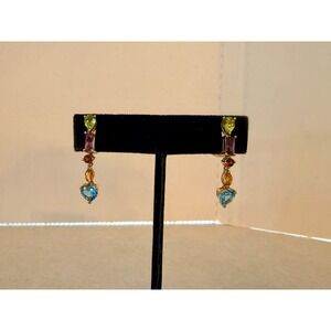14k gold Dangle Multi Gemstone Dangle Clip On Earrings 1.25" 5 grams